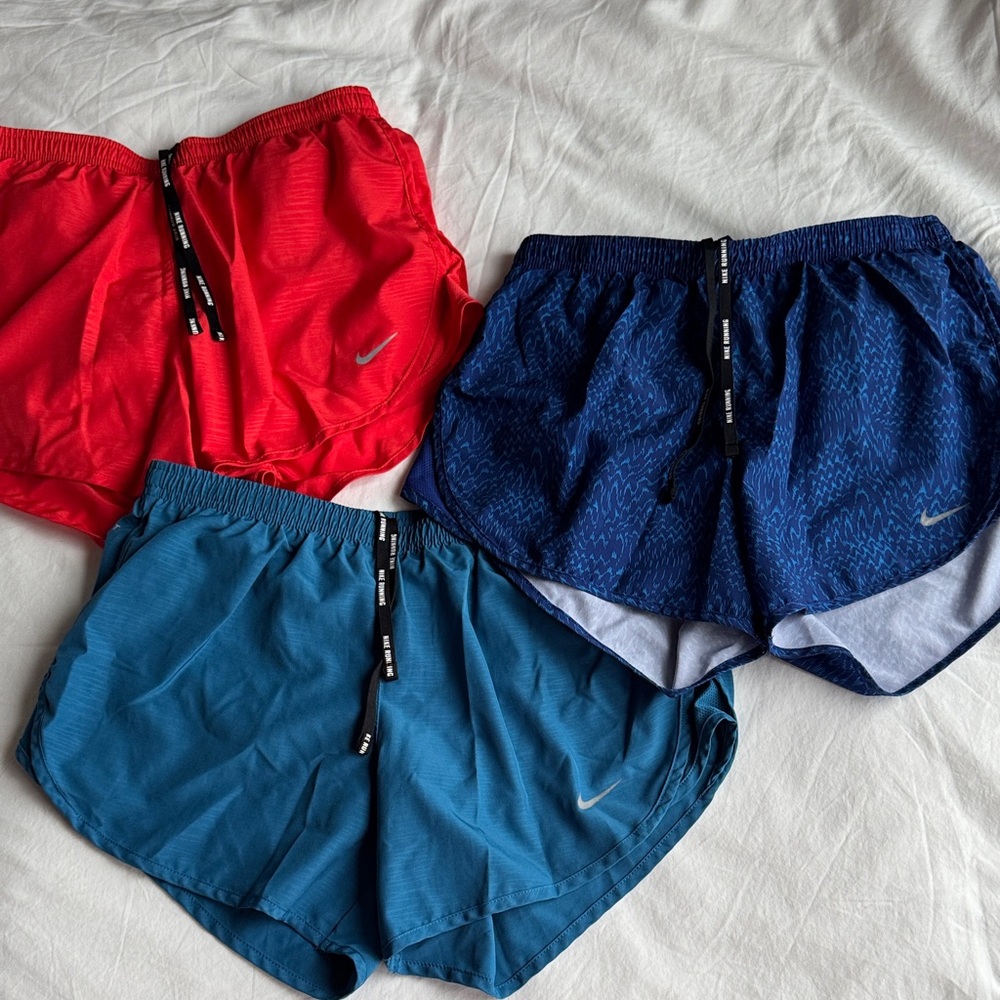 3 Nike Red, Blue, and Teal Athletic Shorts Trio